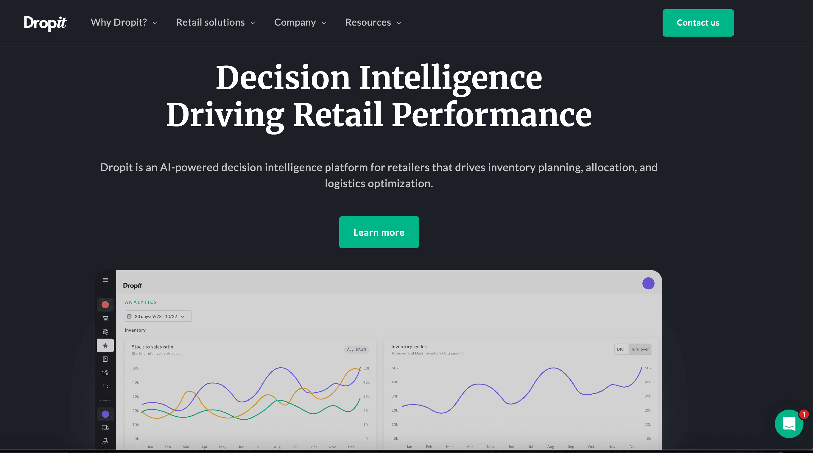 Retail analytics dashboard showing AI-driven decision intelligence for inventory management and supply chain optimization