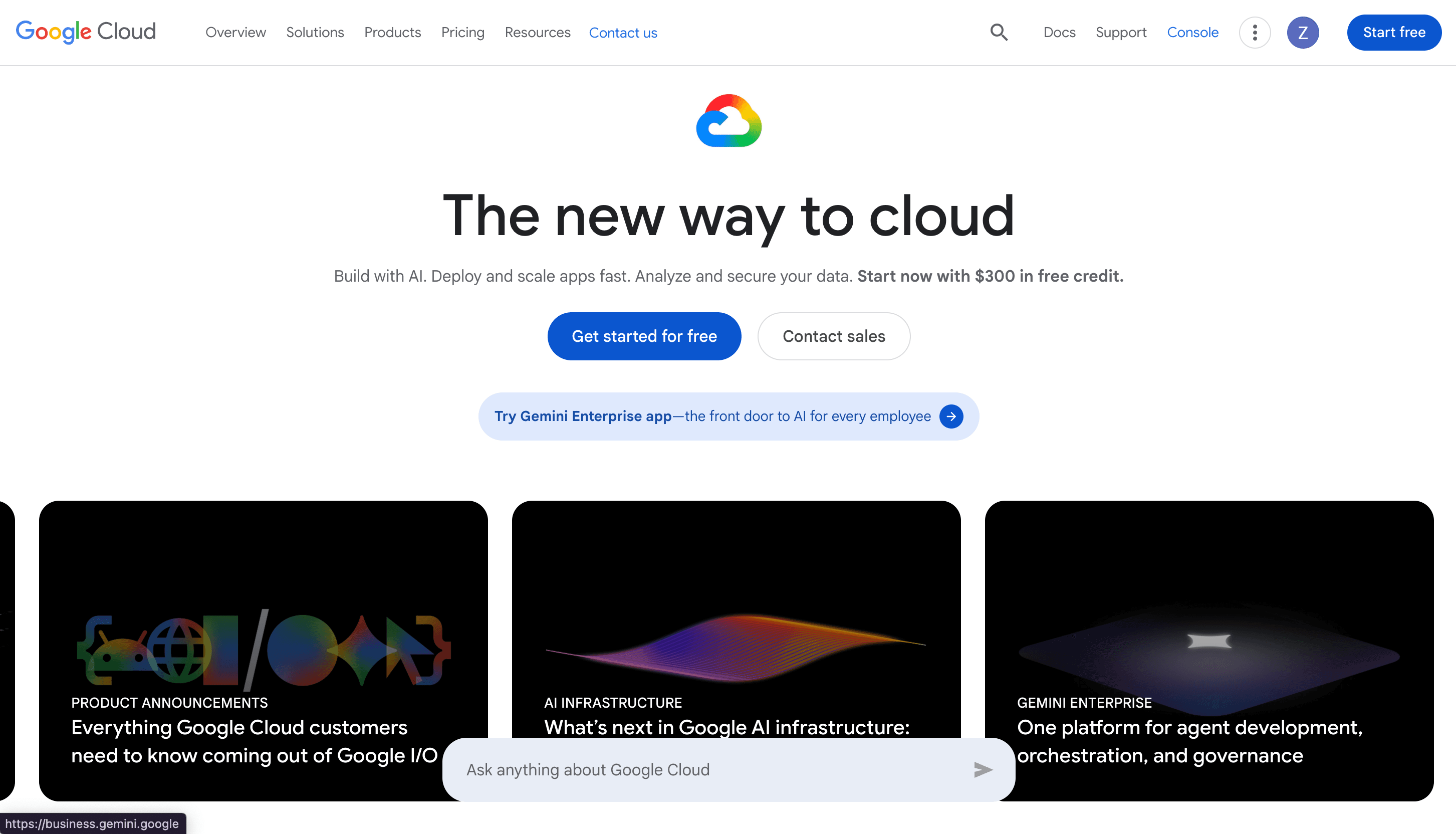 Goggle Cloud home page