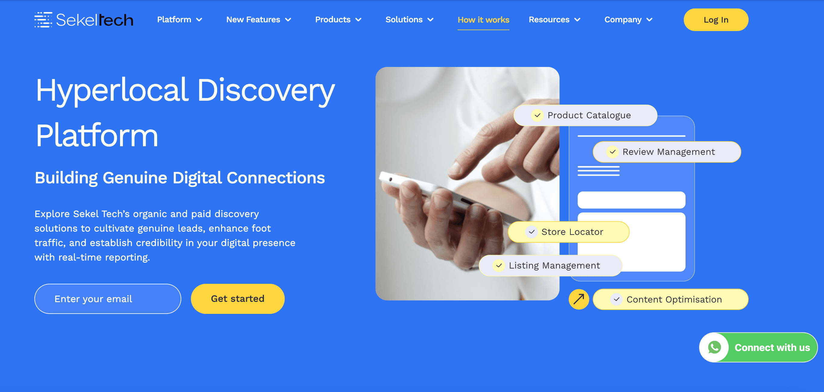Hyperlocal discovery platform showcasing mobile-based digital solutions for listings, reviews, store locator, and content optimisation.