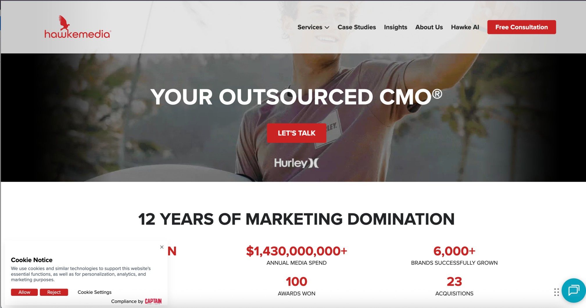 Creative banner showing “Your Outsourced CMO” with abstract collage of nature and lifestyle visuals