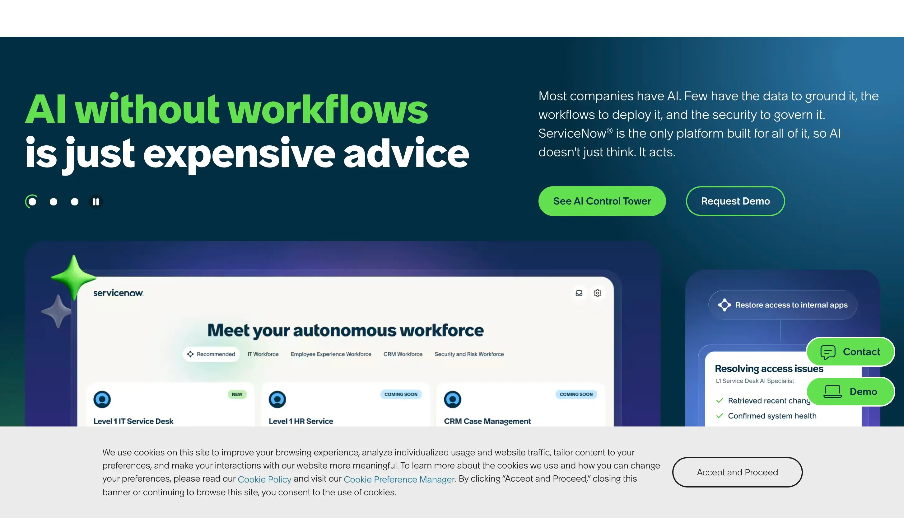 ServiceNow home page