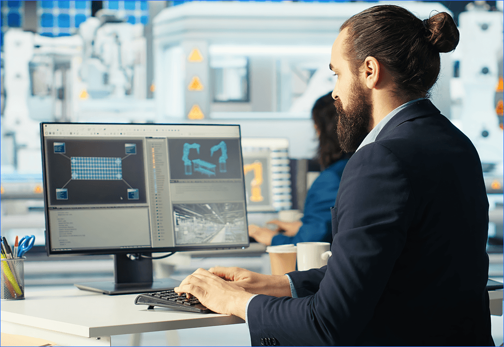 Engineer working on automation system and straight-through processing (STP) technology