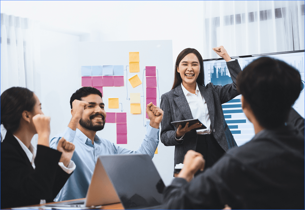 Team collaboration and agile workflow planning in digital transformation strategy meeting