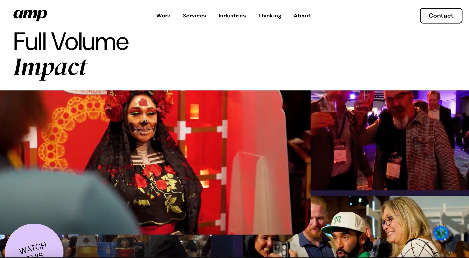 AMP banner with “Full Volume Impact” and event visuals.